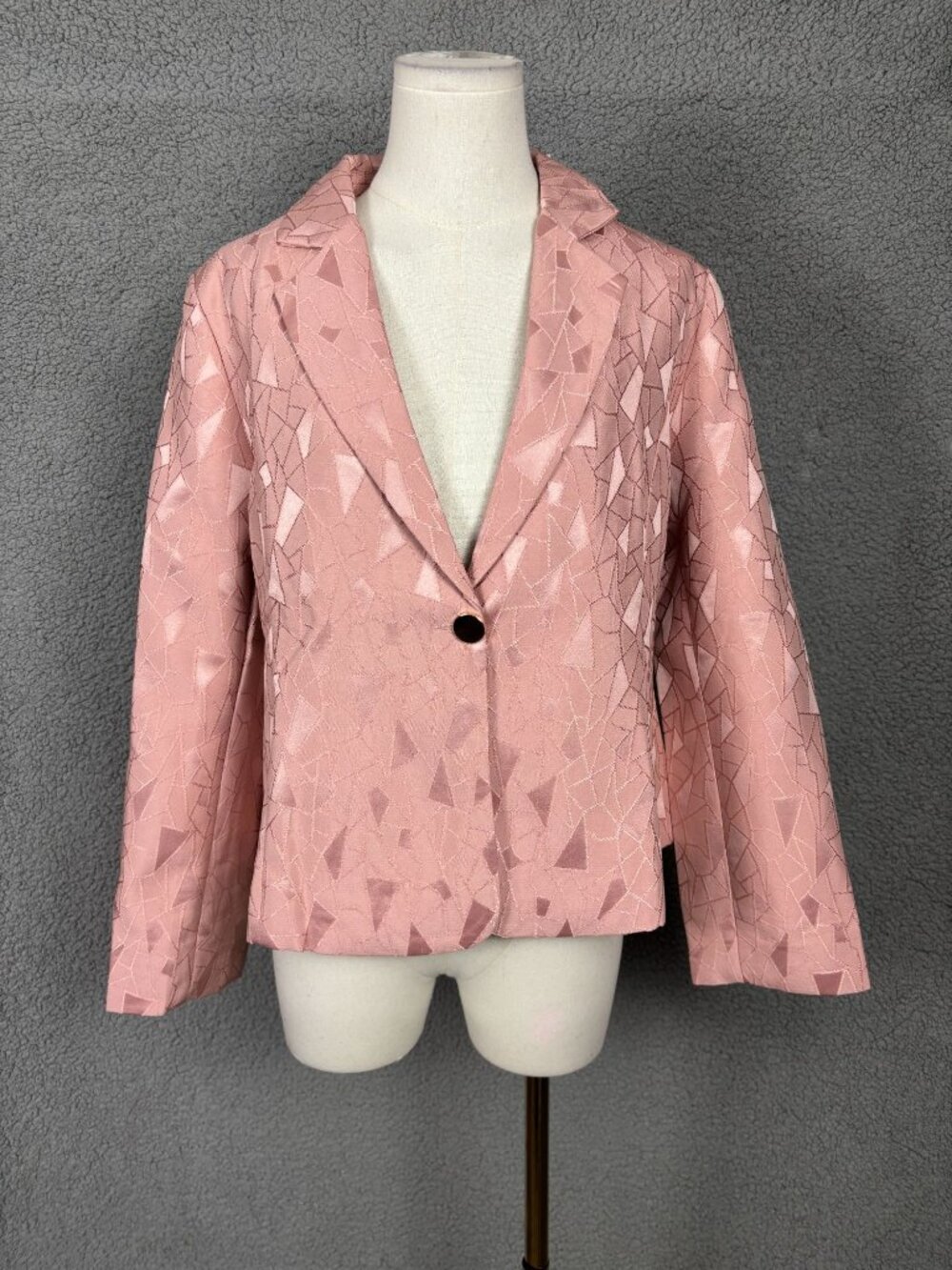 Beninos Women's Blazer Geometric Pattern Single Button Closure Size Lg Pink NWTs